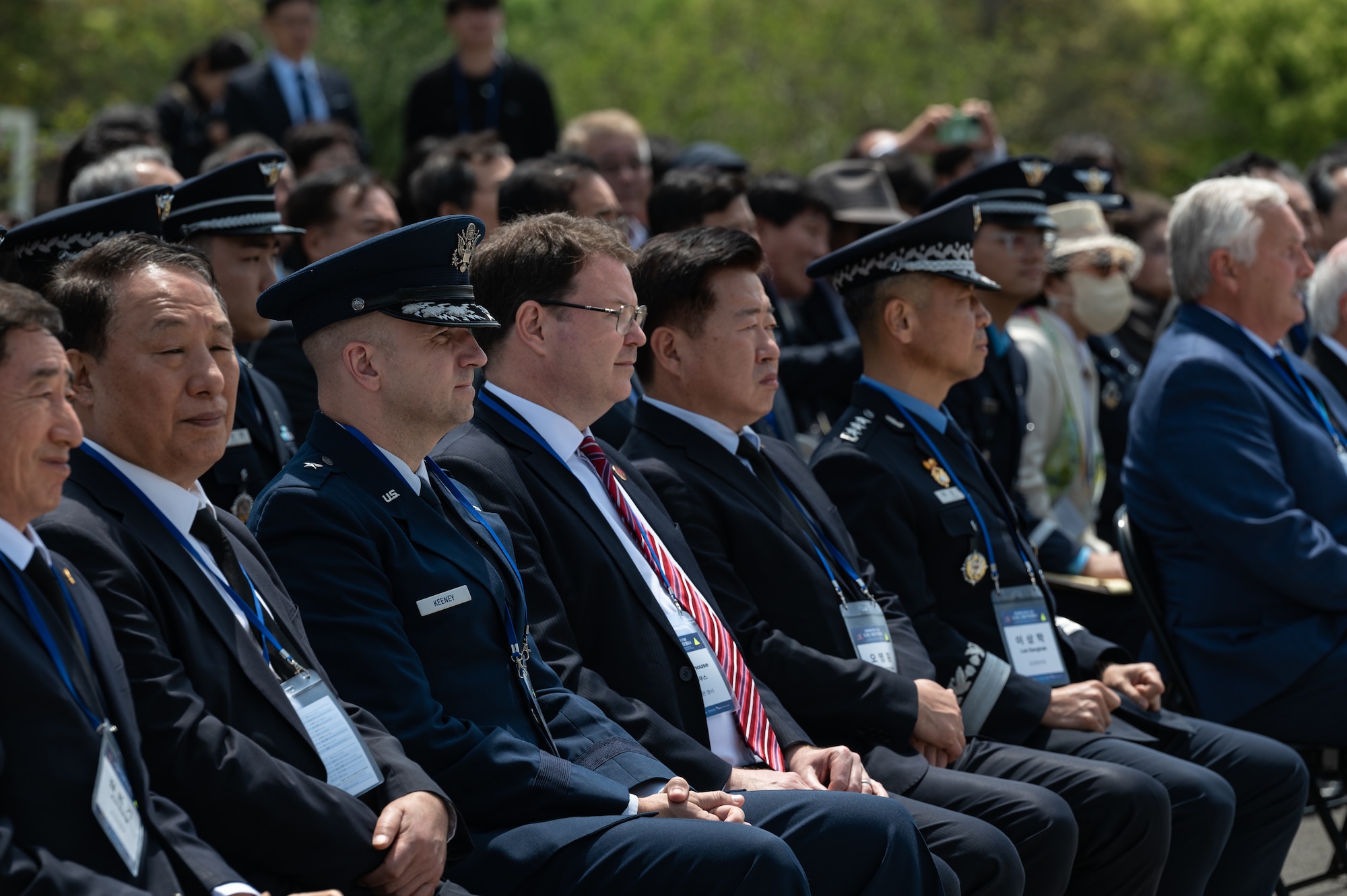 United States and Republic of Korea dignitaries observe the Commemorative Dean Hess Ceremony at Jeju Aerospace Museum, Jeju, Republic of Korea, May 11, 2023