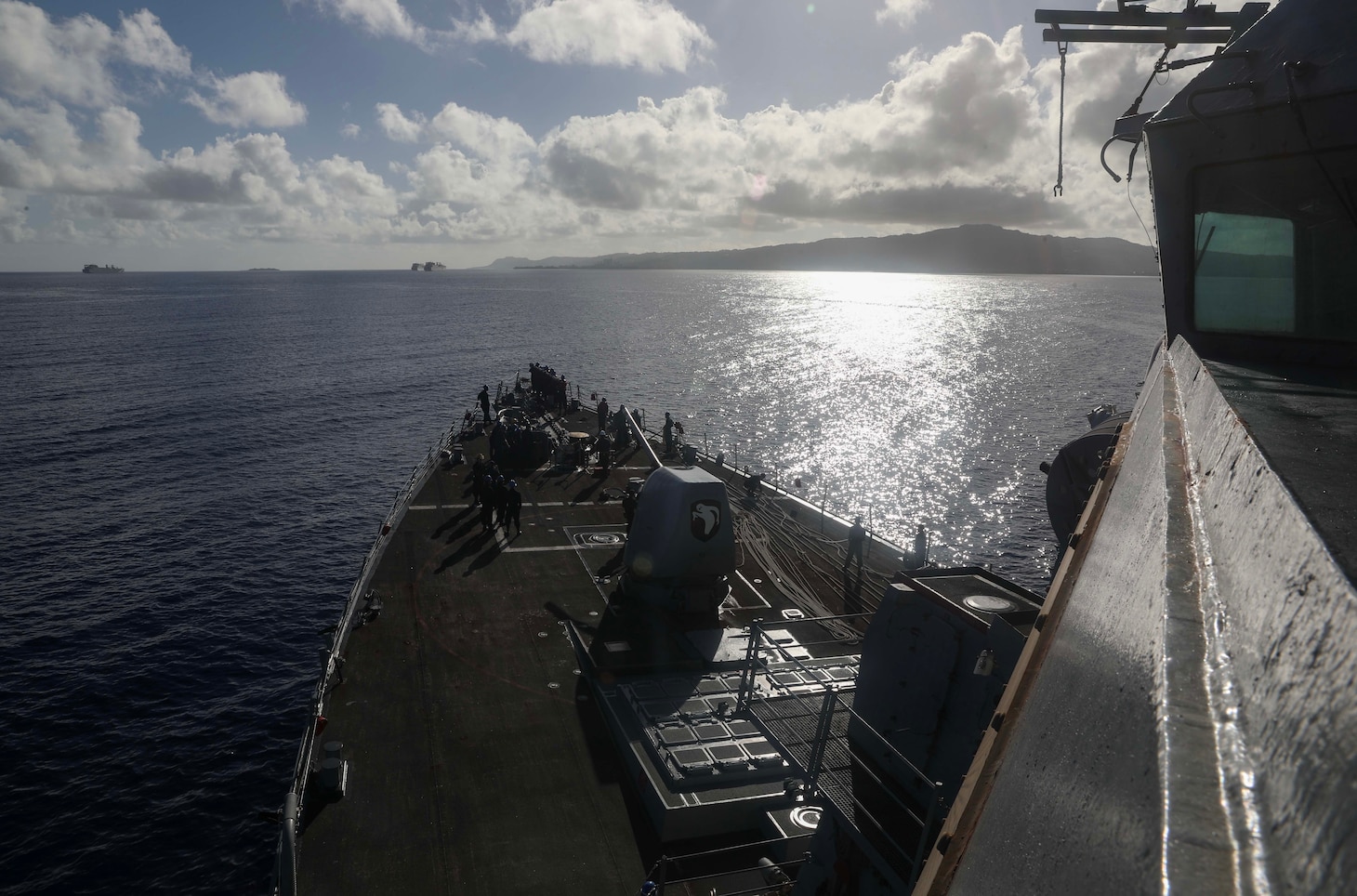 The Arleigh Burke-class guided-missile destroyer USS Milius (DDG 69) arrives in Saipan for a scheduled port visit. Milius is assigned to Commander, Task Force 71/Destroyer Squadron (DESRON) 15, the Navy’s largest forward-deployed DESRON and the U.S. 7th Fleet’s principal surface force.