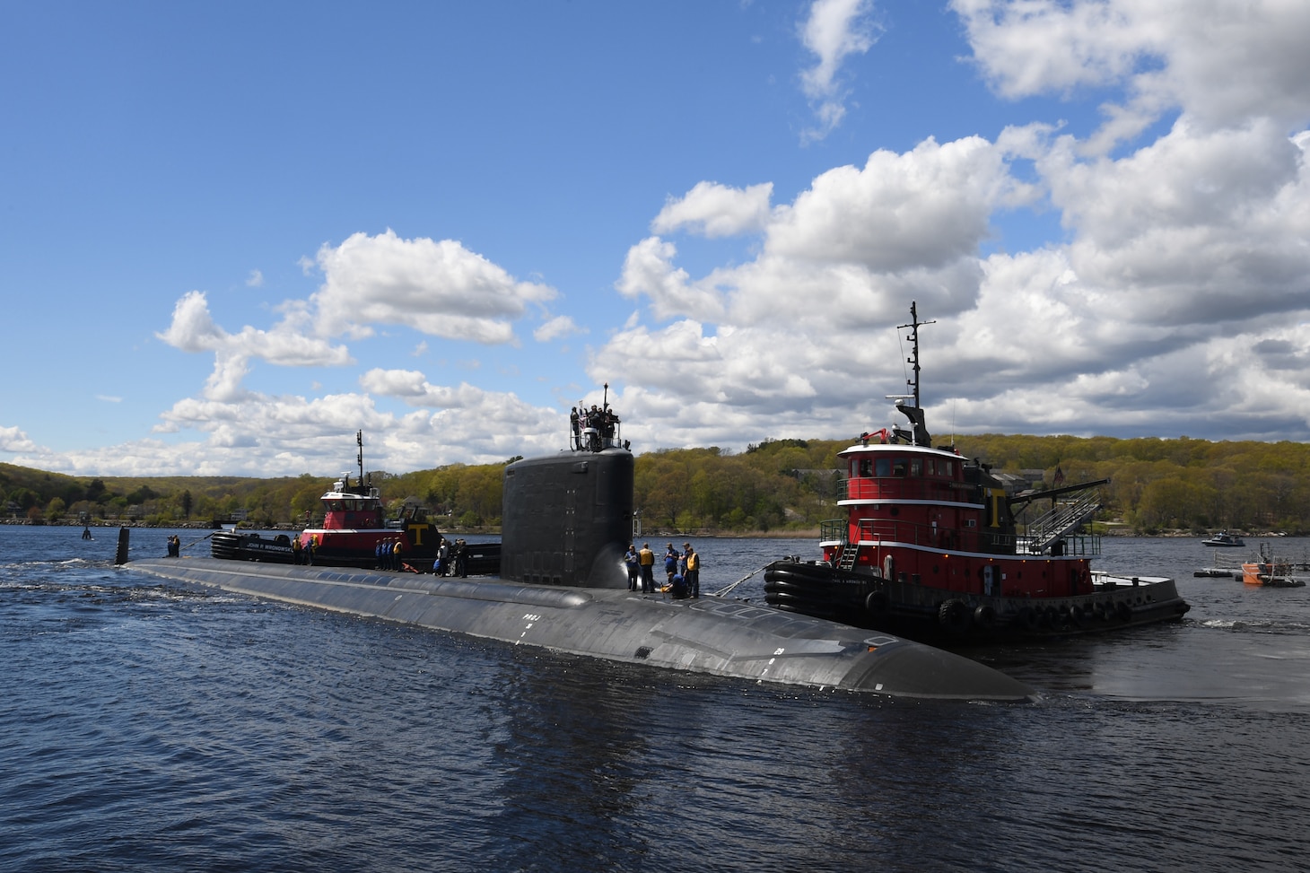 The first-in-class USS Virginia (SSN 774) gets underway as part of Exercise Agile Player 2023 (AP23) at Naval Submarine New London in Groton, Connecticut, May 3, 2023.