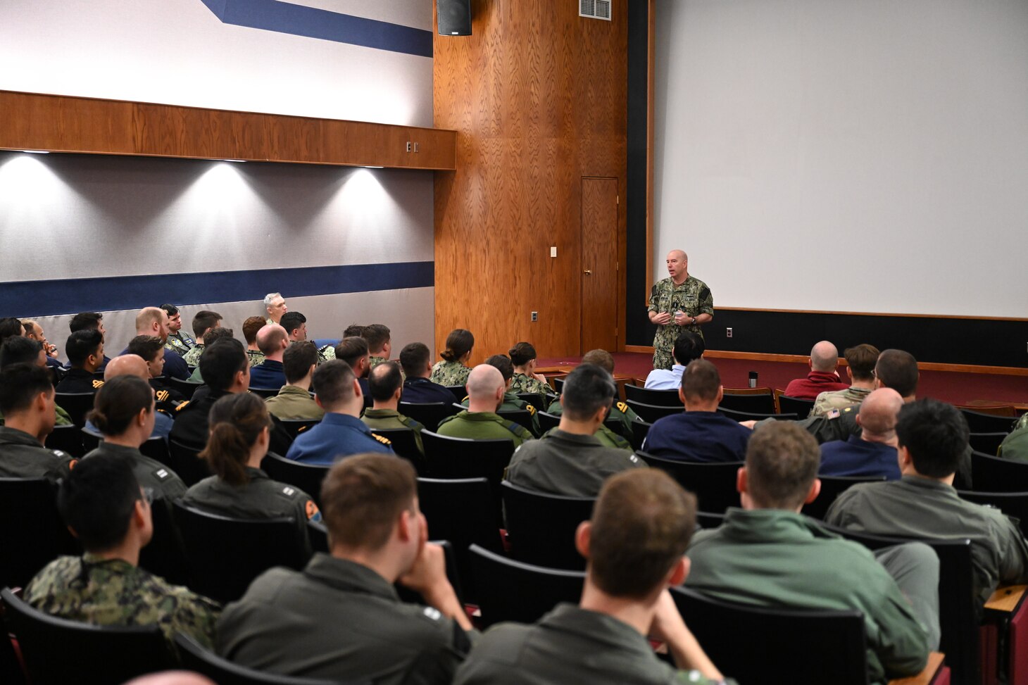 Vice Adm. William Houston, Commander, Submarine Forces, speaks to junior officers about undersea warfare operations during the Junior Officer Undersea Warfare Symposium and Training (JOUST) onboard Naval Support Activity (NSA) Hampton Roads.