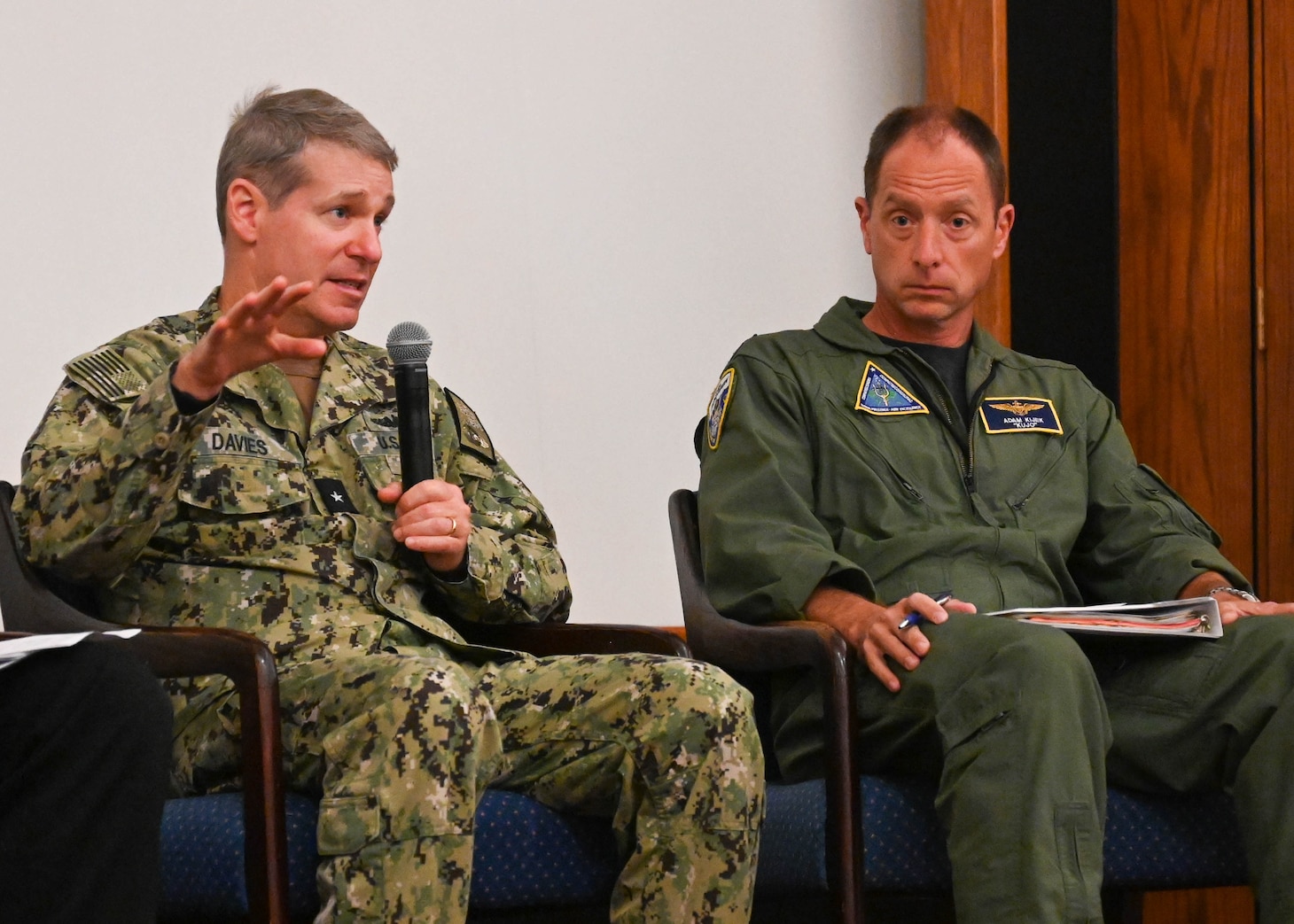 Rear Adm. Brian Davies, Commander, Submarine Group Two, speaks to junior officers about undersea warfare operations during the Junior Officer Undersea Warfare Symposium and Training (JOUST) onboard Naval Support Activity  (NSA) Hampton Roads.