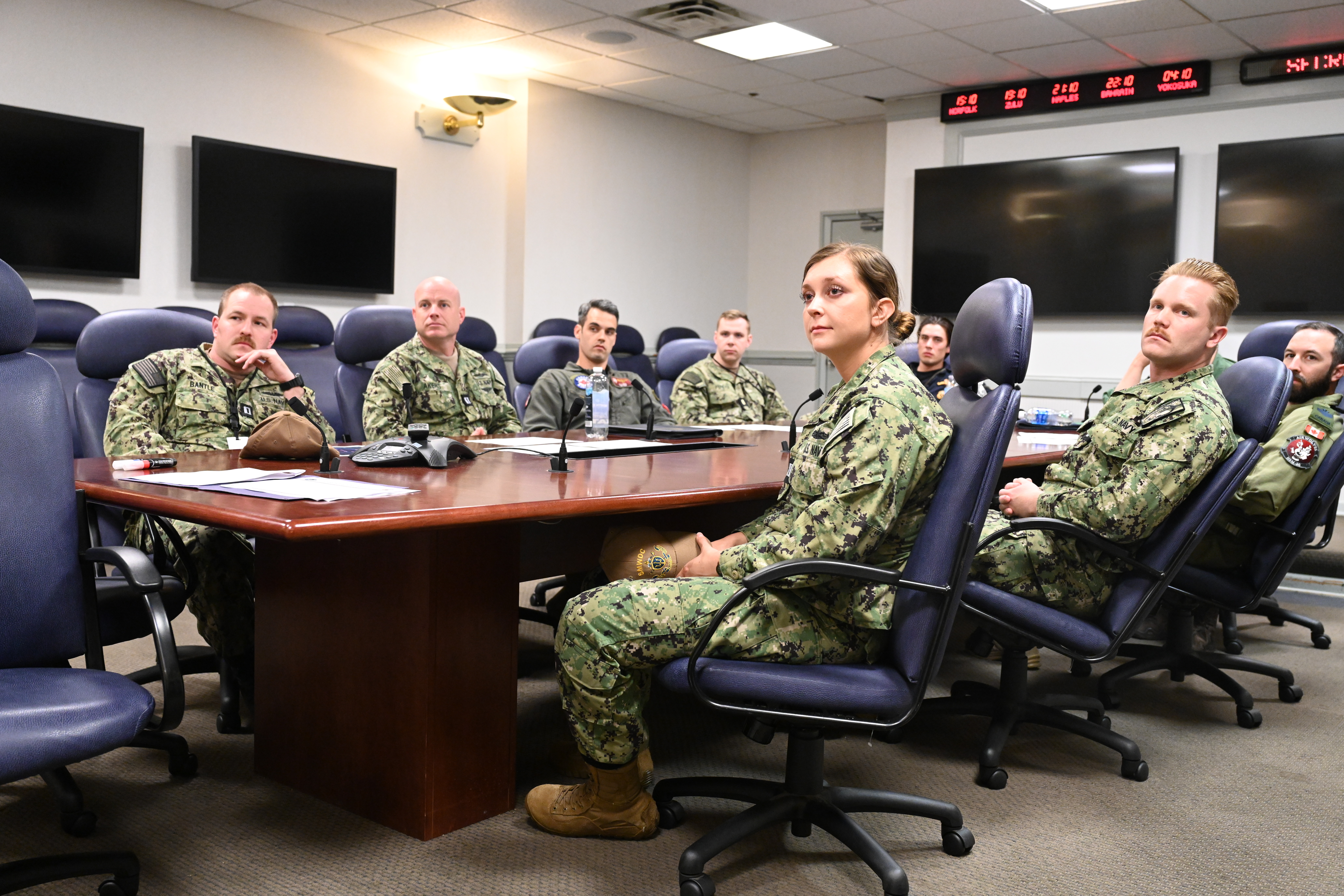 Junior officers participate in a training break-out session about undersea warfare operations during the Junior Officer Undersea Warfare Symposium and Training (JOUST) onboard Naval Support Activity (NSA) Hampton Roads.