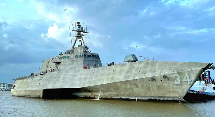 The future USS Augusta (LCS 34) departing for acceptance trials in Mobile, Ala. in early March.