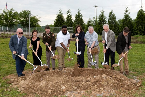 The official party takes part in a groundbreaking ceremony May 11, 2023, for the K-25 Viewing Platform in Oak Ridge, Tennessee. (USACE Photo by Lee Roberts)