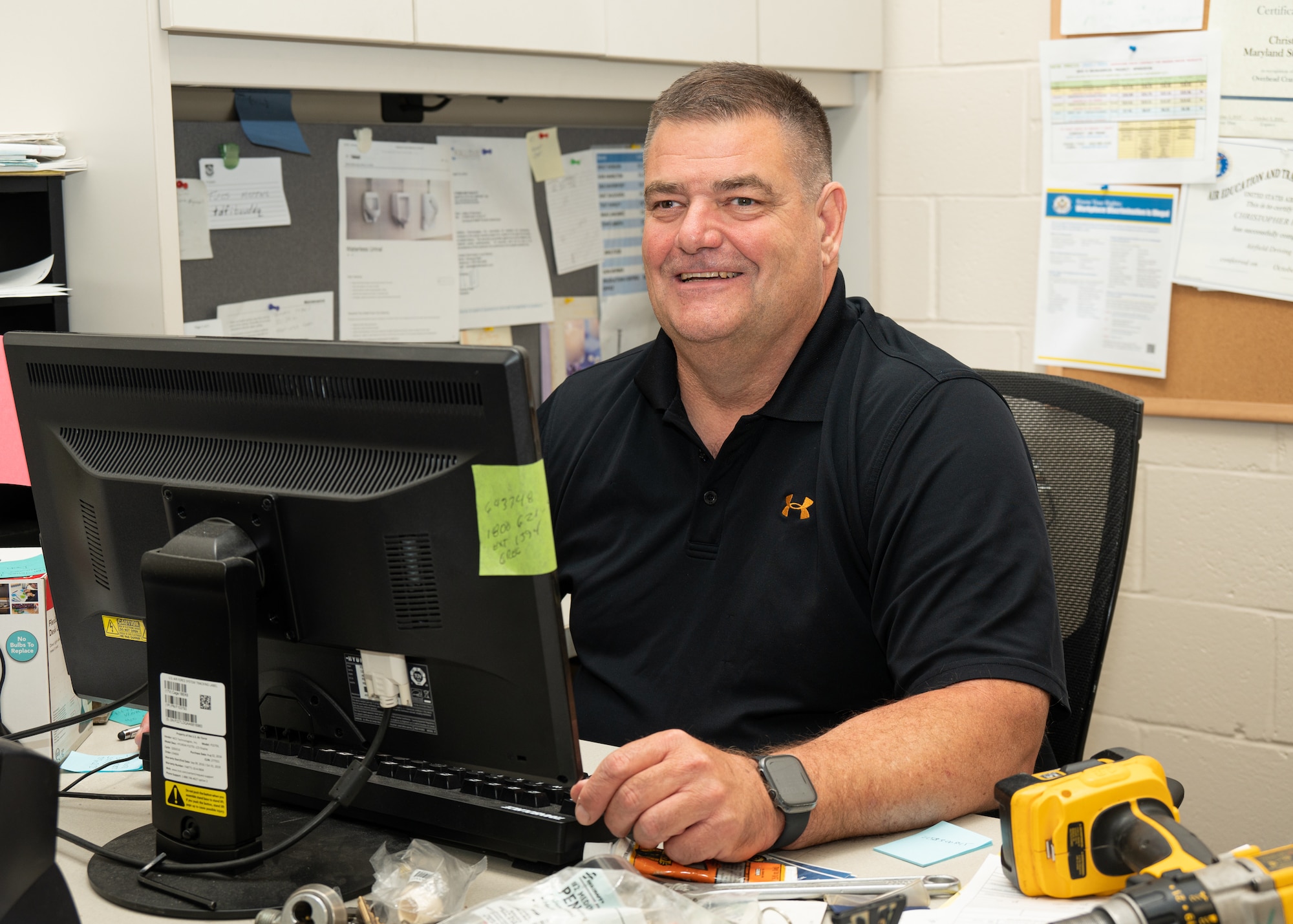 Mr. Christopher Itzoe, the maintenance chief and maintenance technician supervisor for the 175th Civil Engineer Squadron, poses for a photo at Martin State Air National Guard Base, Middle River, Maryland, May 11, 2023.