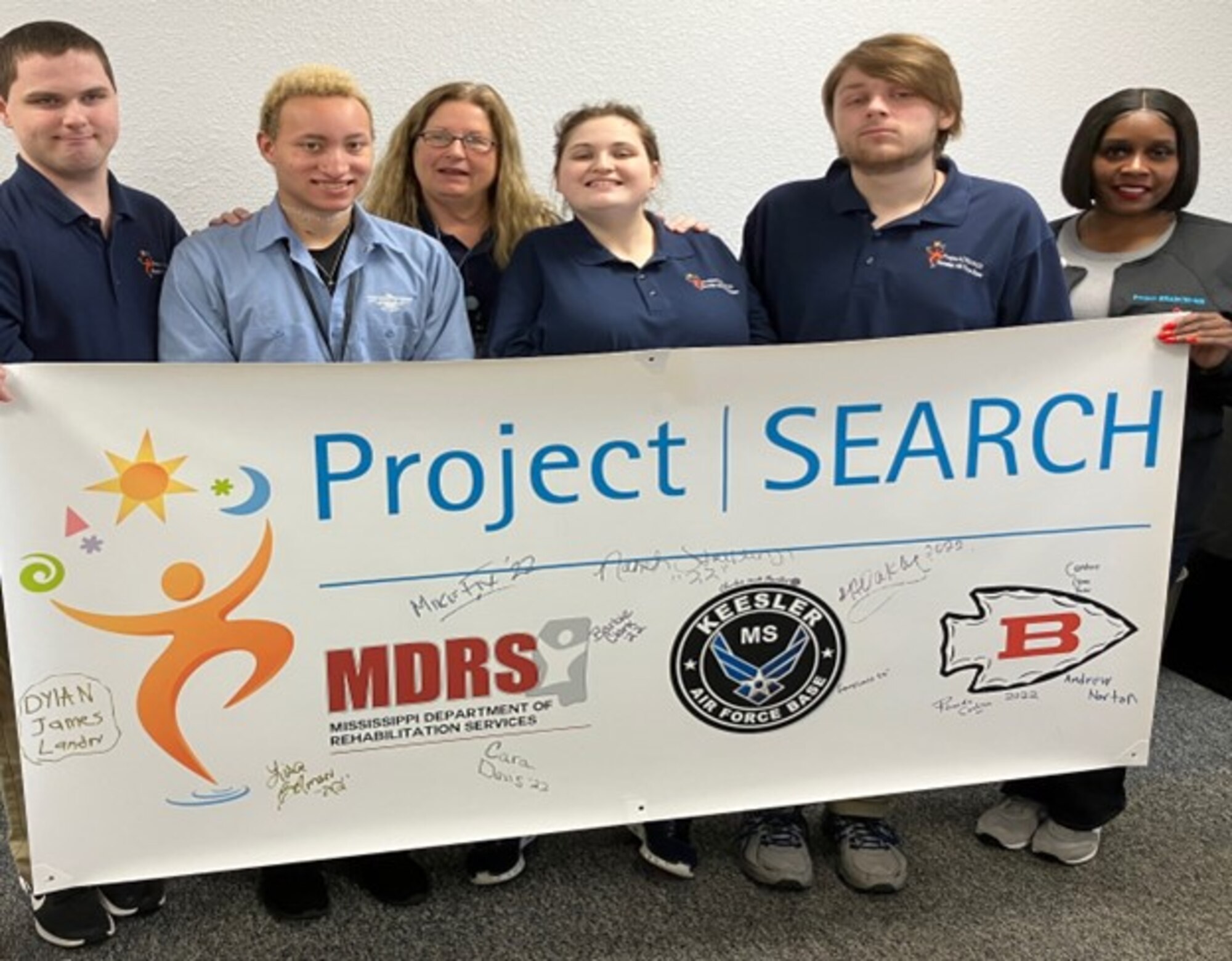Courtesy photo of Project SEARCH interns with Rhonda Cochran, Project SEARCH lead instructor, and Nakel Stribling, Project SEARCH job skills trainer.