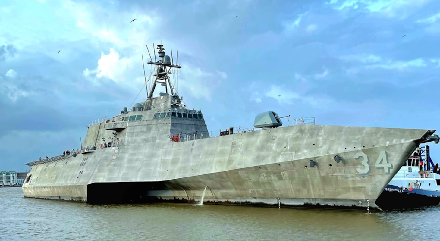 The future USS Augusta (LCS 34) departing for acceptance trials in Mobile, Ala. in early March.