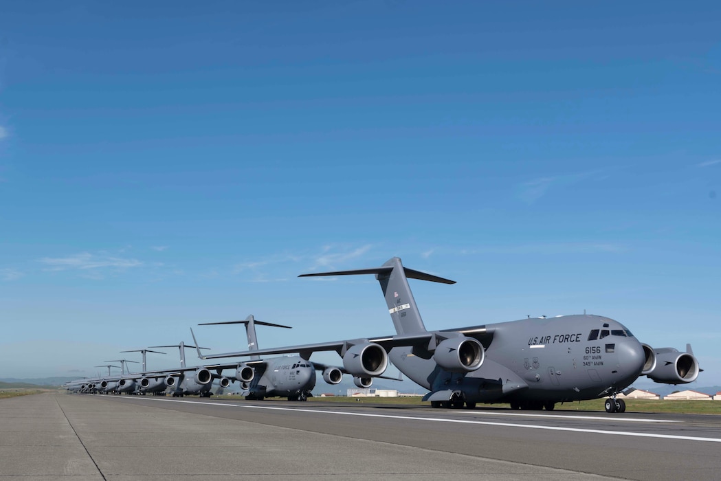 aircraft in formation on a runway