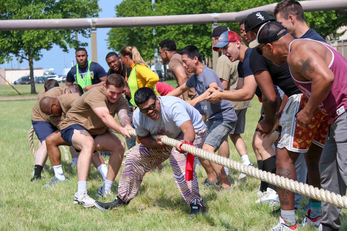 NORFOLK (May 12, 2023) USS Kearsarge (LHD 3) Sailors compete in tug-of-war during Surface Like Week at McCormick Field, May 12. Surface Line Week is an opportunity to build comradery and teamwork not only for individual commands, but fleet-wide.(U.S. Navy photo by Mass Communication Specialist Seaman Chloe Le)
