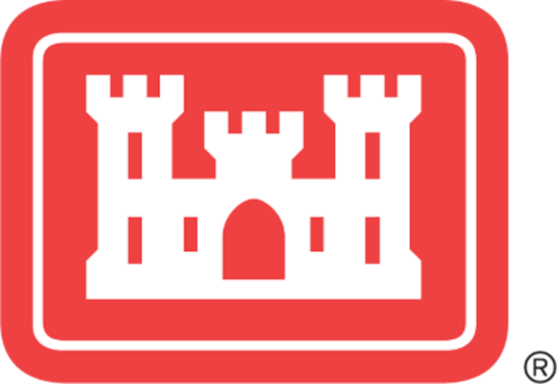 USACE Logo - white castle on red background.