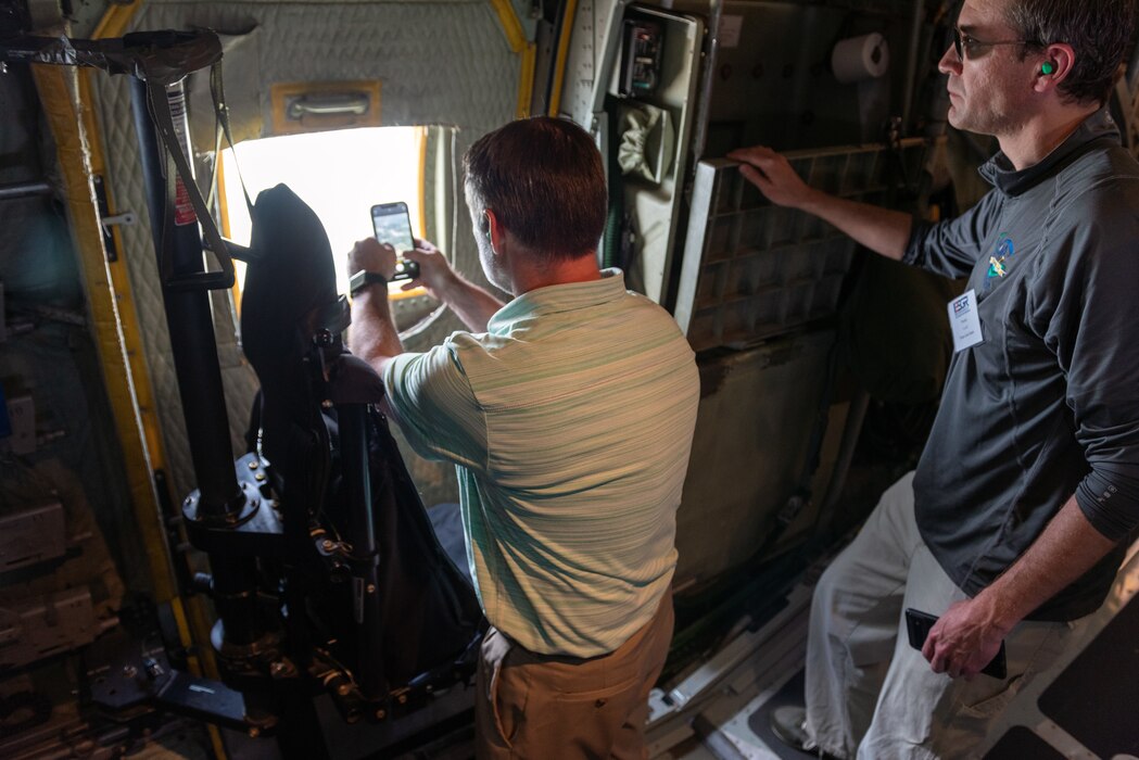 Civilian employers explore a C-130H Hercules aircraft during a “Breakfast with the Boss” Boss Lift at the 182nd Airlift Wing in Peoria, Illinois, May 11, 2023.