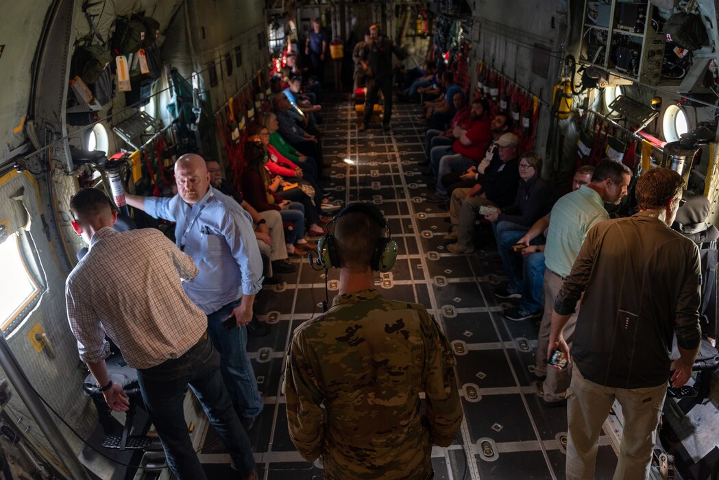 Civilian employers explore a C-130H Hercules aircraft during a “Breakfast with the Boss” Boss Lift at the 182nd Airlift Wing in Peoria, Illinois, May 11, 2023.