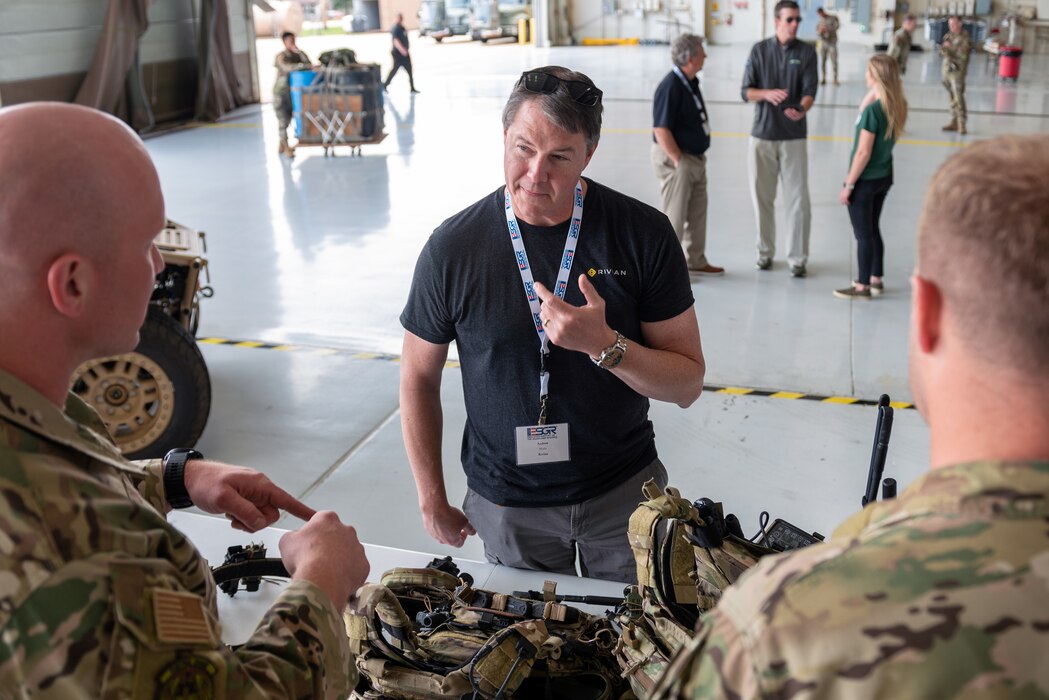 Civilian employers learn about the 169th Air Support Operations Squadron mission during a “Breakfast with the Boss” Boss Lift at the 182nd Airlift Wing in Peoria, Illinois, May 11, 2023.