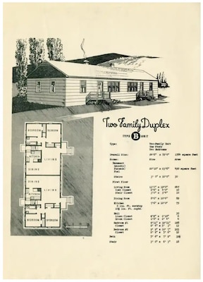 Two-Family Duplex, Type “B” Unit Floor Plan. Image courtesy Hanford History Project, accessed May 3, 2023, http://www.hanfordhistory.com/items/show/650.
