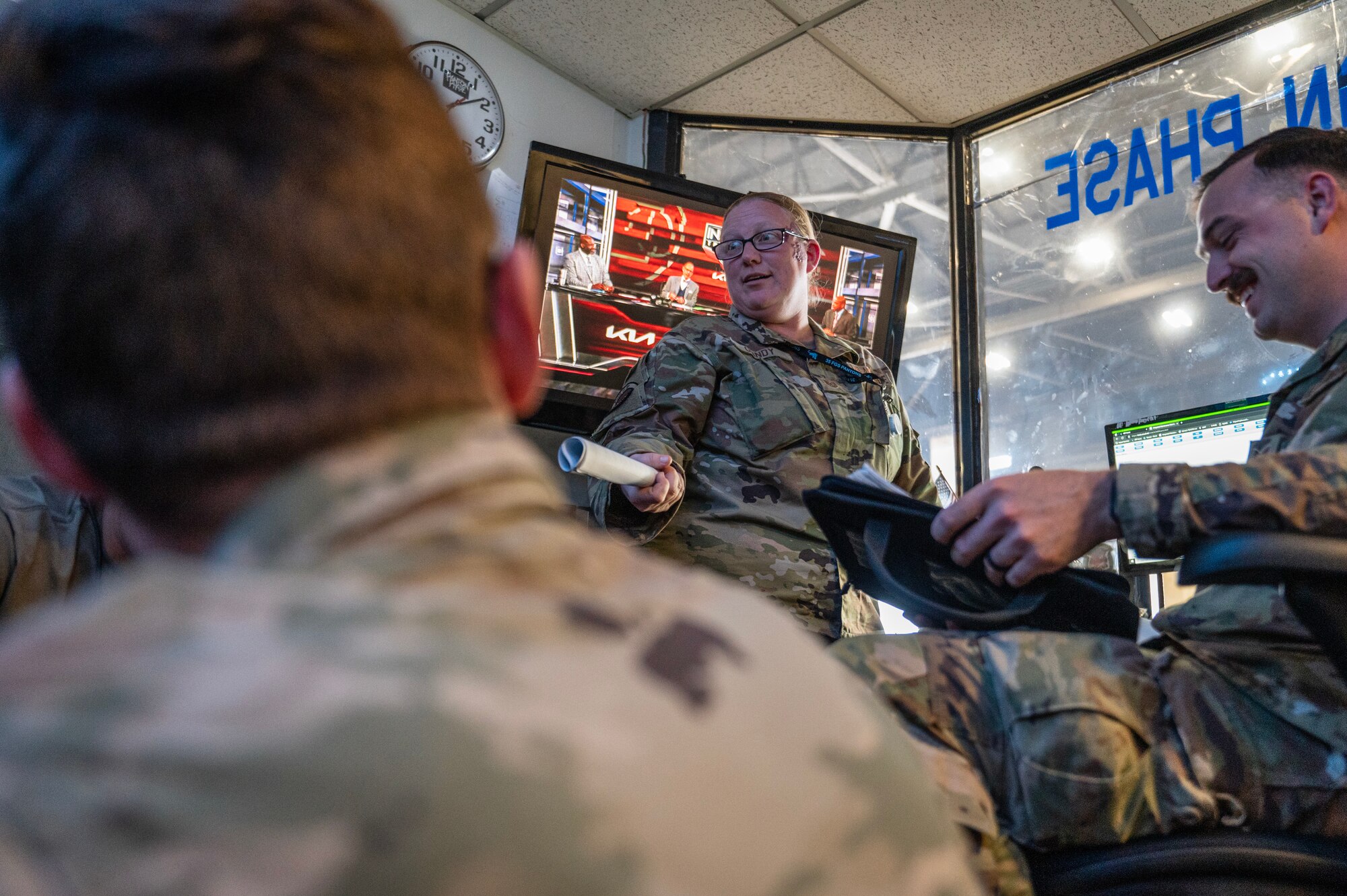 Tech. Sgt. Corrin Gandy engages with Airmen at Kunsan Air Base