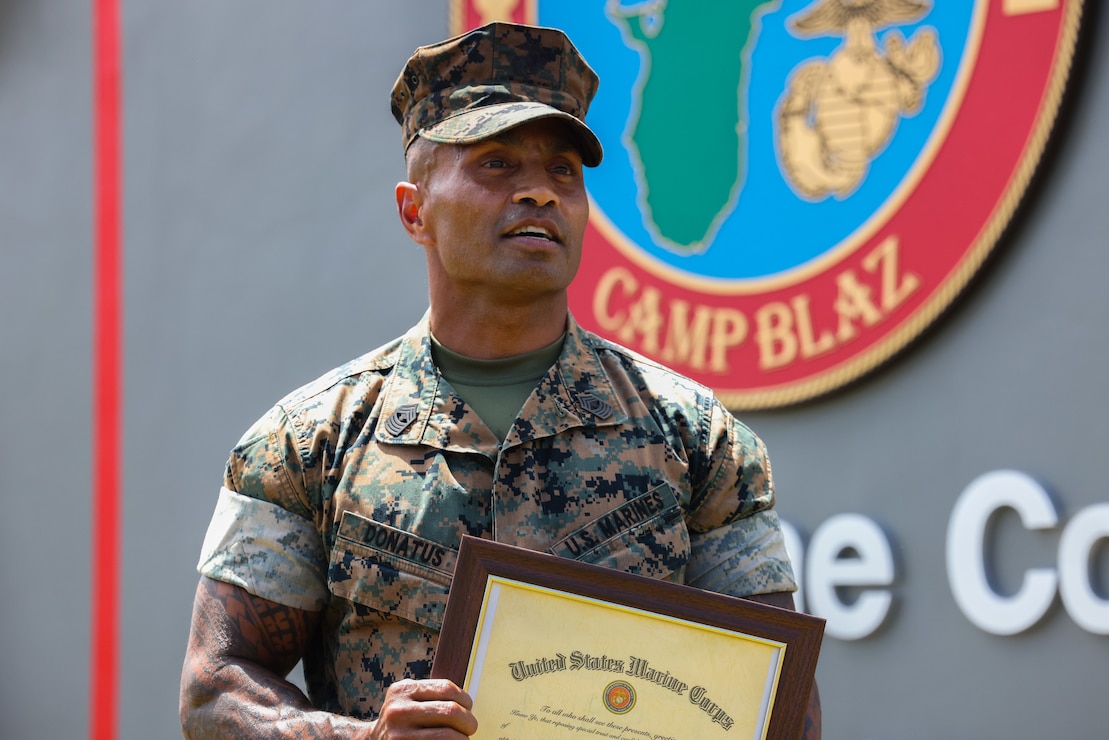 In a historic moment for the Republic of Palau, one of its own has achieved the rank of Master Gunnery Sergeant (E-9) in the United States Marine Corps. This achievement marks the first time a Palauan has attained the highest enlisted rank in the Marine Corps. On May 12, 2023 Master Gunnery Sgt. Milton Donatus was frocked at Marine Corps Base (MCB) Camp Blaz, Guam in front of a formation of Marines, family, Marine veterans, and the Consul General of the Republic of Palau on Guam.