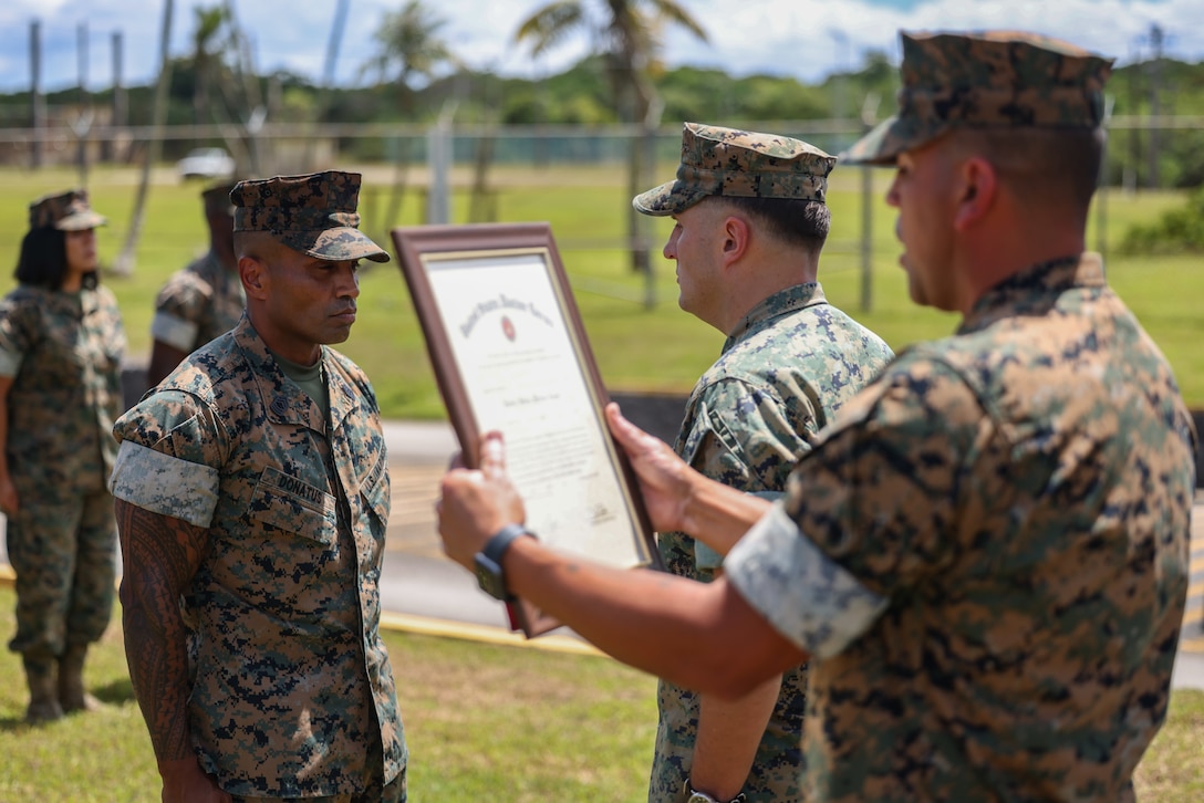 In a historic moment for the Republic of Palau, one of its own has achieved the rank of Master Gunnery Sergeant (E-9) in the United States Marine Corps. This achievement marks the first time a Palauan has attained the highest enlisted rank in the Marine Corps. On May 12, 2023 Master Gunnery Sgt. Milton Donatus was frocked at Marine Corps Base (MCB) Camp Blaz, Guam in front of a formation of Marines, family, Marine veterans, and the Consul General of the Republic of Palau on Guam.