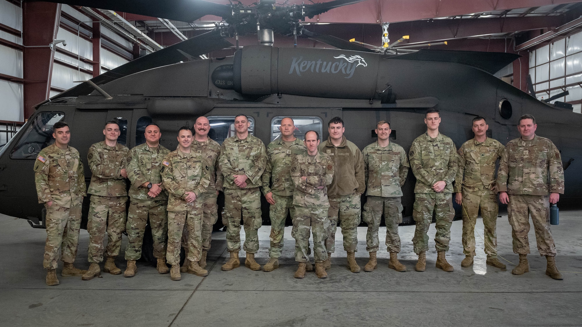 Airmen assigned to the Kentucky Air National Guard's 123rd Contingency Response Group train on hot-refueling techniques and prepare cargo for a helicopter-borne sling load carry at Boone National Guard Center in Frankfort, Ky., March 23, 2023. The training, conducted jointly with the Kentucky Army National Guard’s 63rd Theater Aviation Brigade, enhances the Air Guard unit’s ability to employ UH-60 Black Hawk helicopters in domestic and wartime environments. (U.S. Air National Guard photo by Staff Sgt. Clayton Wear)