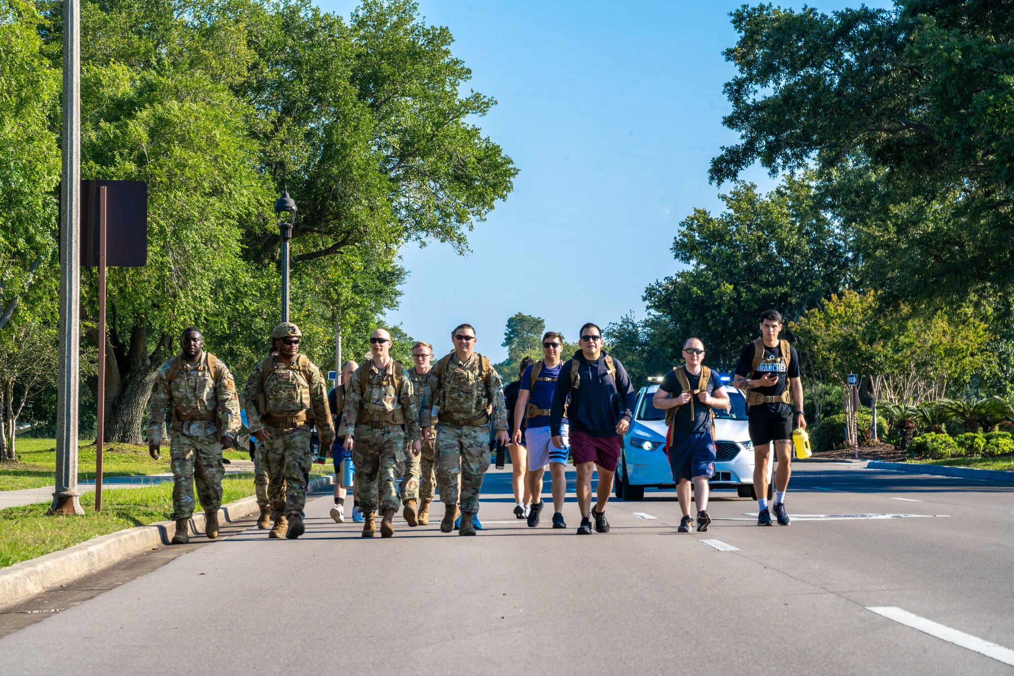 Airmen from the 81st Security Forces Squadron participate in the National Police Week 5K Memorial Ruck at Keesler Air Force Base, Mississippi, May 16, 2023.