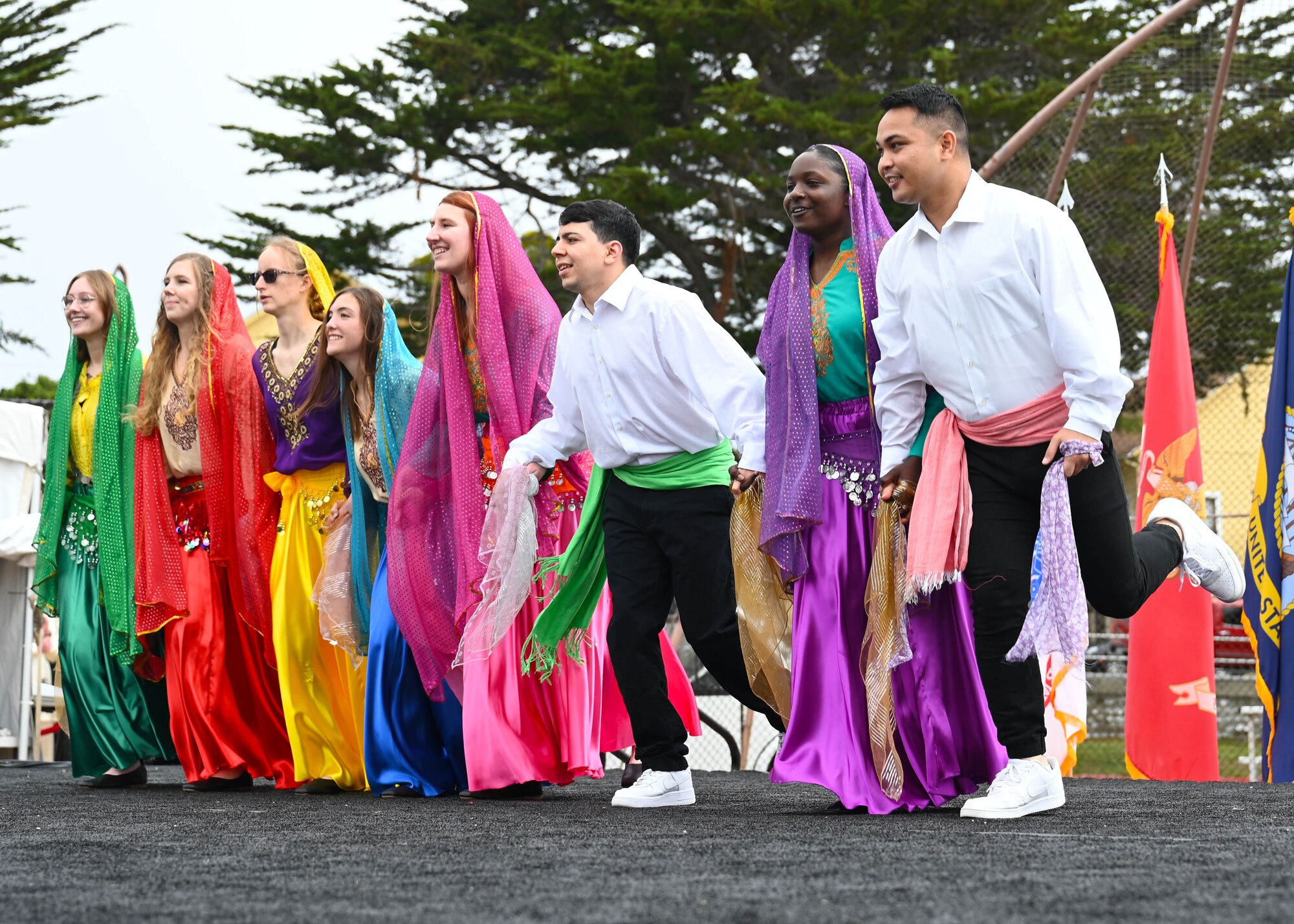 Students assigned to the 517th Training Squadron perform an Iranian Turkish Dance during Language day at the Defense Language Institute Foreign Language Center, Calif., May 12, 2023. The Language Day gives students a chance to showcase their understanding of the diverse societies they study. (U.S. Air Force photo by Airman 1st Class Zach Heimbuch)
