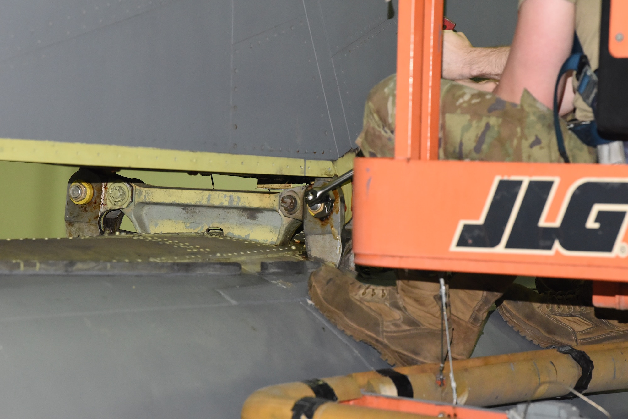 U.S. Air Force Staff Sgt. Spencer Wendrick, 100th Maintenance Squadron Repair and Reclamation aero repair craftsman, tightens a new vertical stabilizer pin on a KC-135 Stratotanker at Royal Air Force Mildenhall, England, Feb. 24, 2023. Following a Time Compliance Technical Order inspection requirement stating some vertical stabilizer pins had to be replaced due to non-conformity, a detailed inspection of the 100th Air Refueling Wing’s KC-135s was conducted. As a preventative measure, a team from 100th MXS immediately began replacing the affected pins found on some of RAF Mildenhall’s aircraft. (U.S. Air Force photo by Karen Abeyasekere)