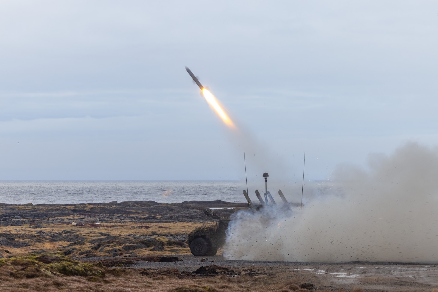 U.S. High Mobility Artillery Rocket Systems (HIMARS) and Norwegian National Advanced Surface-to-Air Missile System (NASAMS) units, worked together to counter a simulated threat at sea. They were employed as a cueing asset for targeting, providing tracks and locations of vessels to adjacent reconnaissance forces and Task Force 61/2 of potential offshore targets.