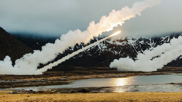 U.S. High Mobility Artillery Rocket Systems (HIMARS) and Norwegian National Advanced Surface-to-Air Missile System (NASAMS) units, worked together to counter a simulated threat at sea. They were employed as a cueing asset for targeting, providing tracks and locations of vessels to adjacent reconnaissance forces and Task Force 61/2 of potential offshore targets.