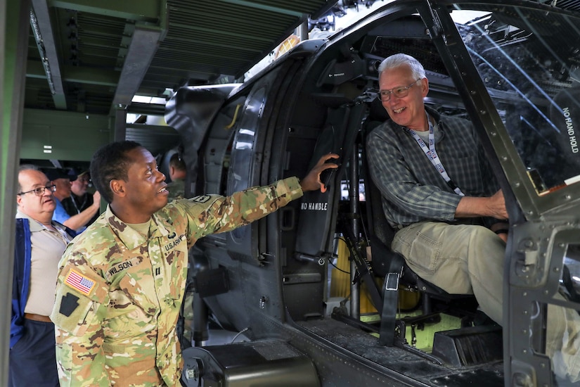 Pennsylvania’s chapter of the Employer Support of the Guard and Reserve (ESGR) held a Bosslift event for approximately 20 civilian employers of Pennsylvania National Guard members May 9-10 at Fort Indiantown Gap. The Bosslift includes a tour of several Fort Indiantown Gap facilities with the opportunity for the employers to try flight and weapons simulators, serves as a thank you to the employers for supporting their employees. Seeing the men and women they employ in action helps them understand what it means to be a Soldier or Airman. (U.S. Army National Guard photo by Sgt. 1st Class Zane Craig)