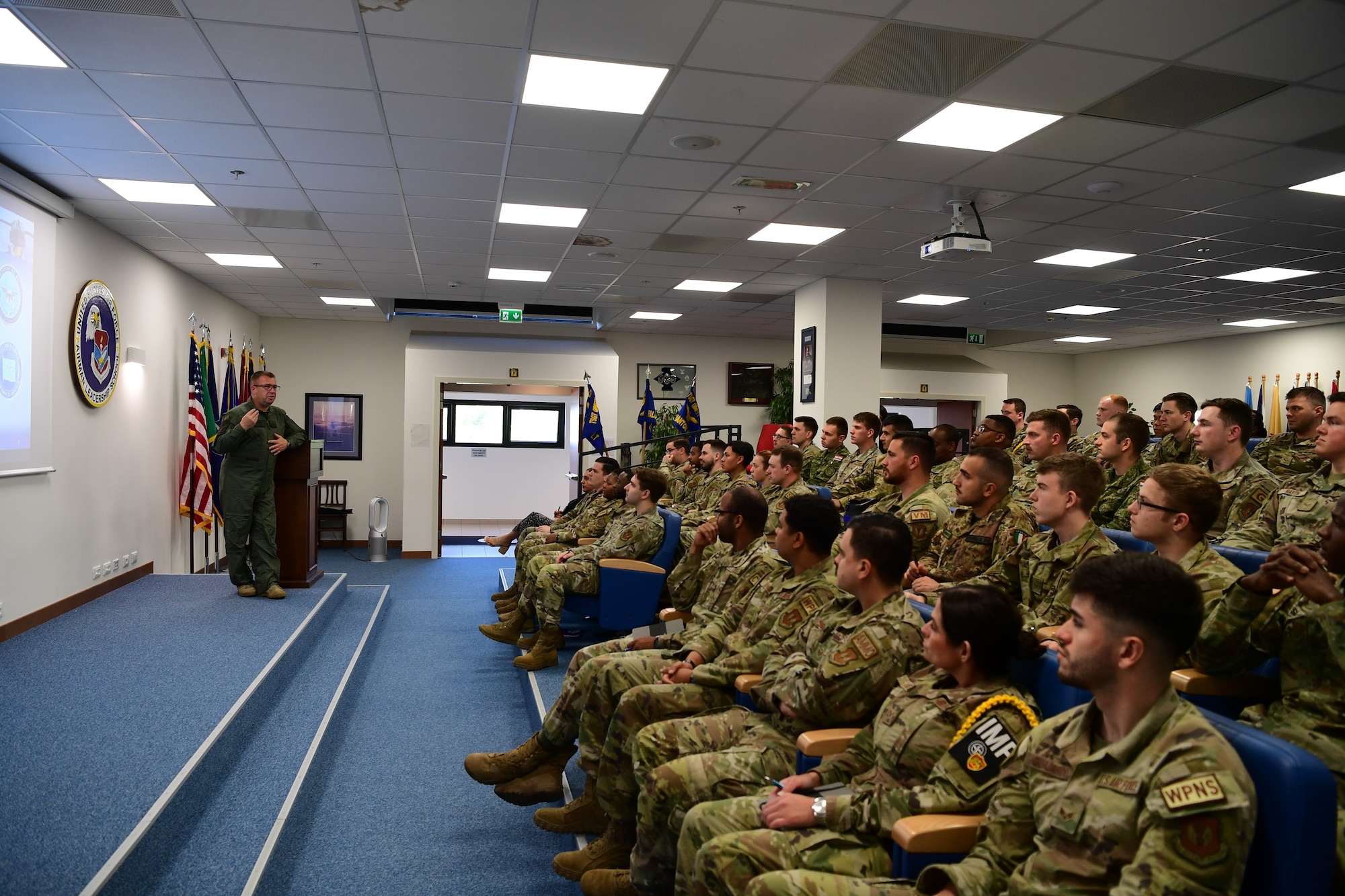 Brig. Gen. Michael Križanec, Croatian Air Force commander, speaks at Airman Leadership School