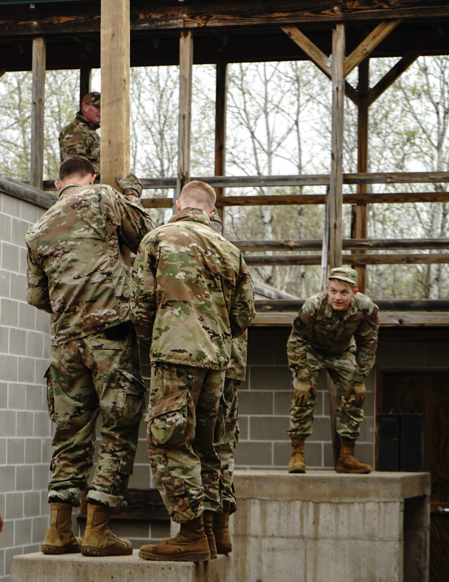 U.S. Air Force Airmen from the 133rd Logistics Readiness Squadron participate in team building activities at Camp Ripley, Little Falls, Minn., May 8, 2023.