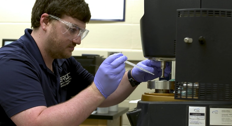 Dr. Travis Thornell, research physical scientist with ERDC's Geotechnical and Structures Laboratory, conducts research on polymers and polymer composites.