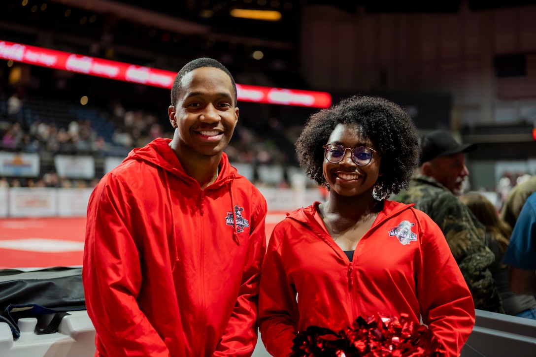 Airman 1st Class Marious Freeman, 28th Force Support Squadron assignments technician, and Senior Airman Miranda Simon, 28th Force Support Squadron force management technician, pose for a photo at The Monument, an event center, in Rapid City, South Dakota, May 13, 2023.