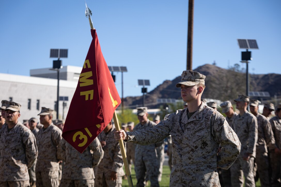 A US Marine stands in formation