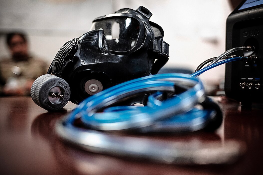 Photo of a gas mask fit testing machine
