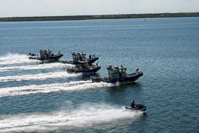 The operation included assets from the 6th Security Forces Squadron, Coast Guard Tampa Fire Rescue, Florida Fish and Wildlife Commission, Tampa Police Department, and the Hillsborough County and Manatee County Sheriff’s Offices. The event demonstrated MacDill’s overwhelming maritime force protection capabilities employed to defend America’s premier power projection platform. (U.S. Air Force photo by Airman 1st Class Derrick Bole)