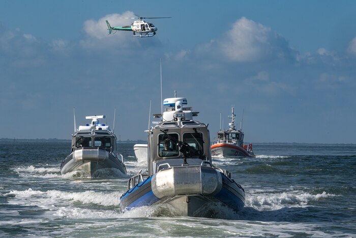 The operation included assets from the 6th Security Forces Squadron, Coast Guard Tampa Fire Rescue, Florida Fish and Wildlife Commission, Tampa Police Department, and the Hillsborough County and Manatee County Sheriff’s Offices. The event demonstrated MacDill’s overwhelming maritime force protection capabilities employed to defend America’s premier power projection platform. (U.S. Air Force photo by Airman 1st Class Derrick Bole)