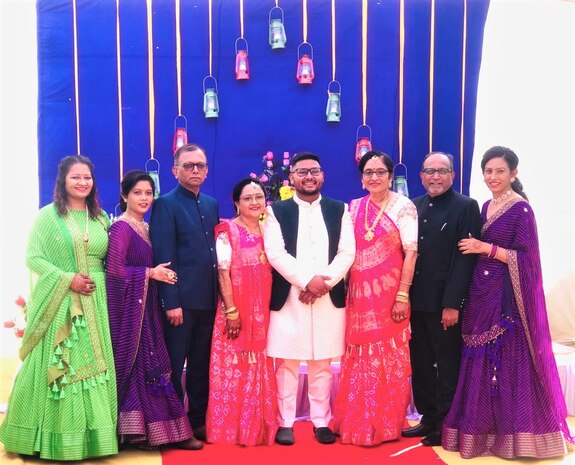 IMAGE: Nupur Patel and her family dressed in their traditional clothing during a family celebration in India.