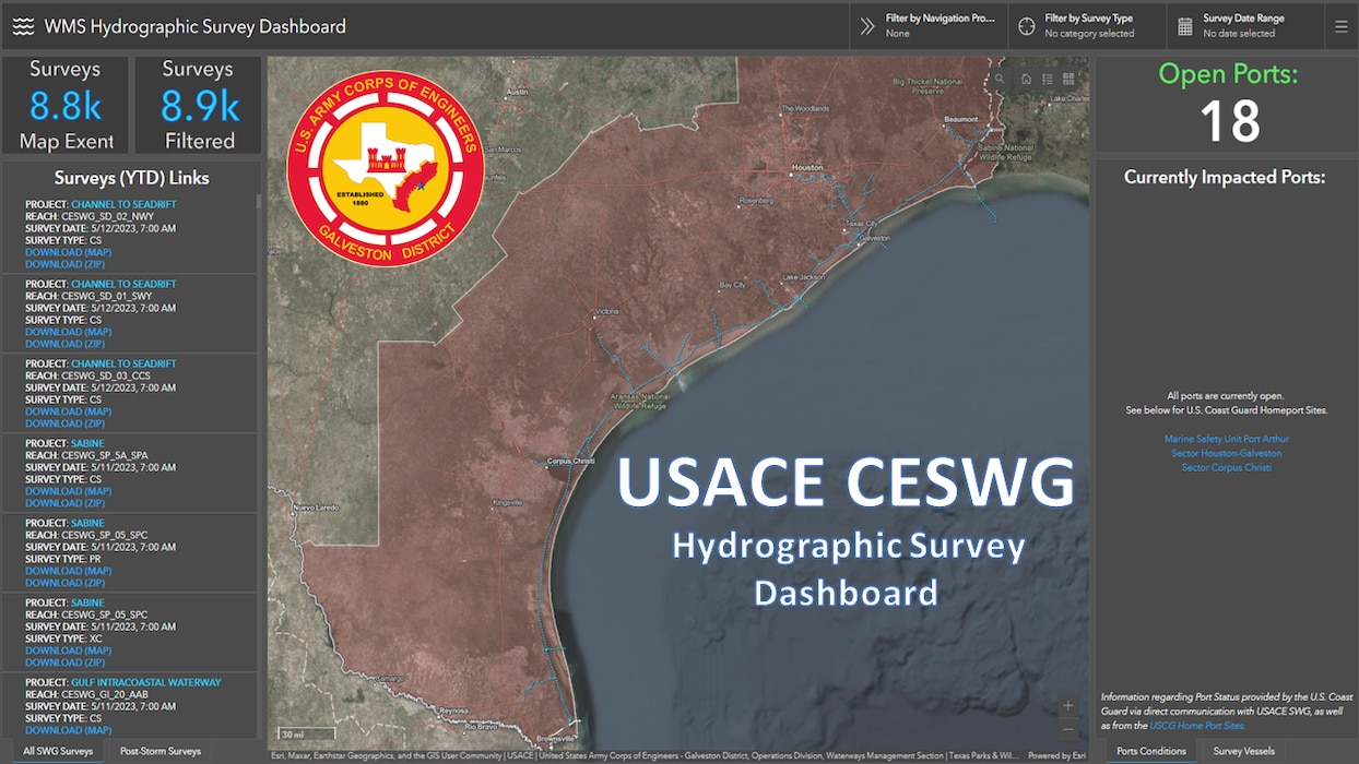 USACE SWG Hydrographic Survey Dashboard