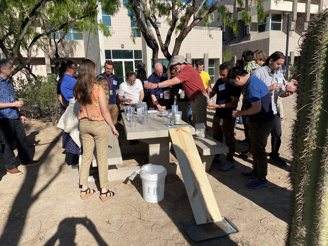 LAS VEGAS, NV – (April 24, 2023) Students at the inaugural U.S. Army Corps of Engineers (USACE) post-wildfire modeling class mixing miniature debris flows to explore the effect of model parameters on laboratory scale mudflows.