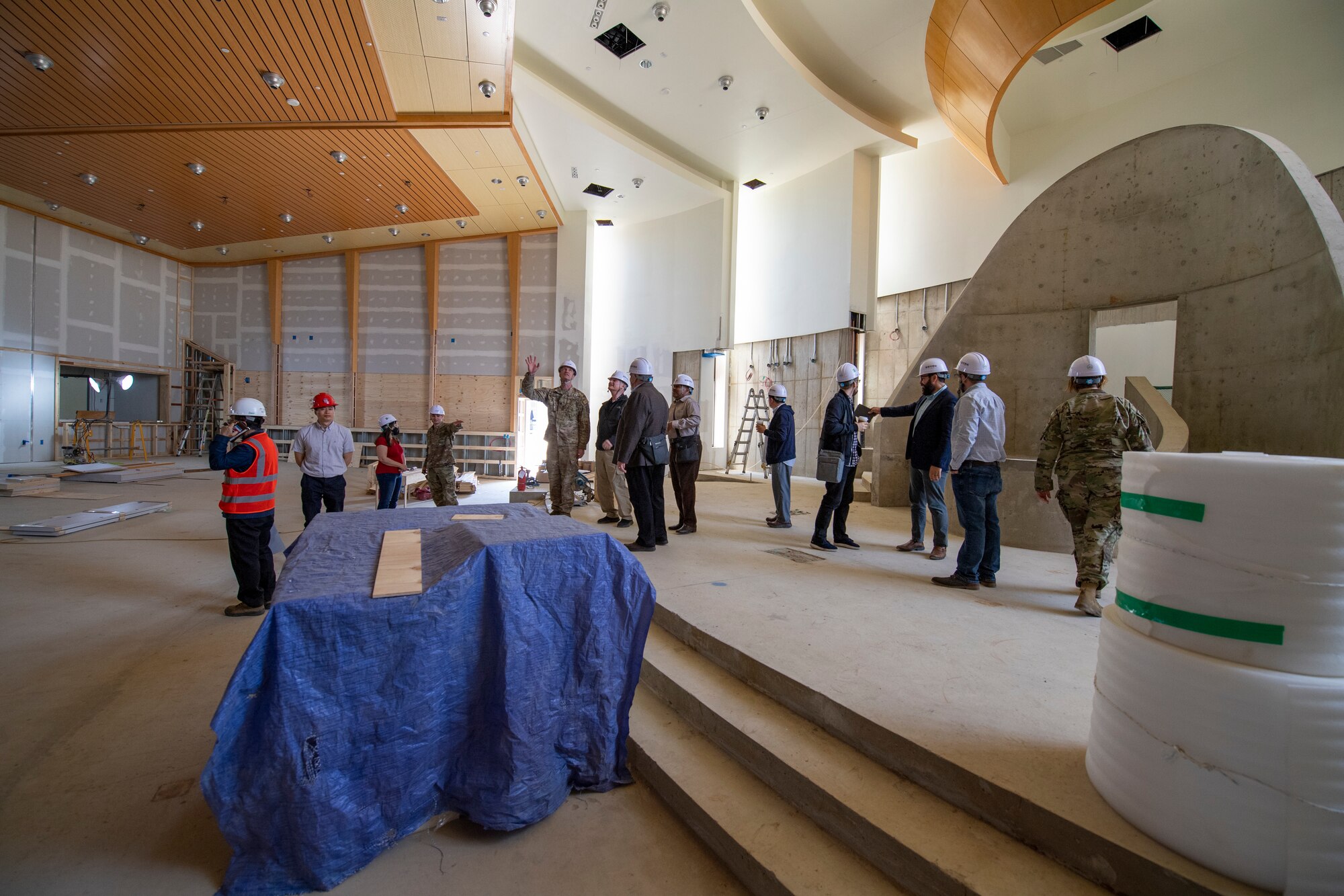 A group of local religious leaders and 51st Fighter Wing chapel personnel tour the 51FW chapel construction site on Osan Air Base, Republic of Korea, May 4, 2023.  The chapel first went under construction in Jan. of 2021 and is scheduled to be finished by early 2024. (U.S. Air Force Photo by Airman 1st Class Aaron Edwards)