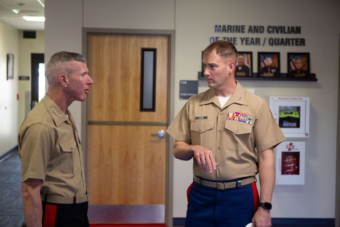 Command Members of the 8th Marine Corps District (8MCD), welcome U.S. Marine Corps Gen. Eric Smith, The Assistant Commandant of the Marine Corps (ACMC), at Naval Air Station Joint Reserve Base Fort Worth, Texas on May 18, 2023. Smith visited the 8MCD during a planned Site Visit and had the opportunity to speak with command members of each recruiting station in the 8MCD.