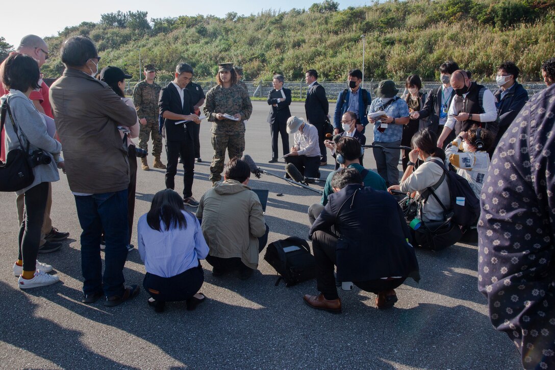 Marine Corps Installations Pacific gives a brief to 15 media agencies attended before the U.S.-Japan joint training exercise.