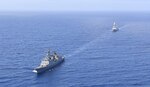 230517-O-NO146-516 GULF OF ADEN (May 17, 2023) Republic of Korea Navy ship ROKS Chungmugong Yi Sun-sin (DDH 975) sails ahead of Italian Navy frigate ITS Luigi Rizzo (F 595) in the Gulf of Aden during combined training between Combined Maritime Forces and European Union Naval Forces, May 17, 2023. (Courtesy photo)