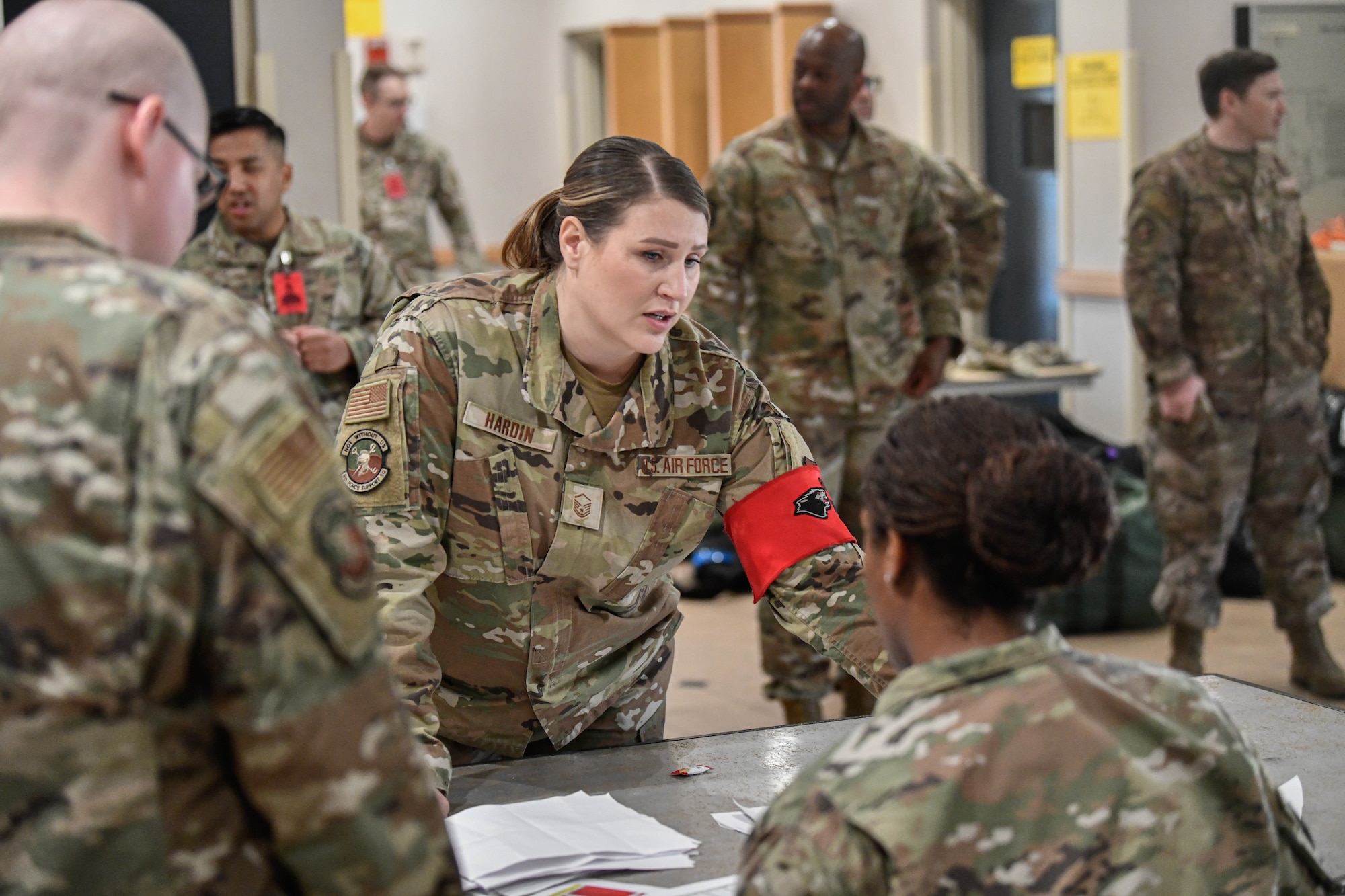 Airmen talk to one another