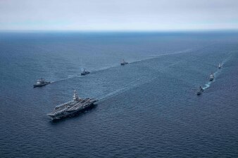 USS Gerald R. Ford (CVN 78) underway with NATO ships.