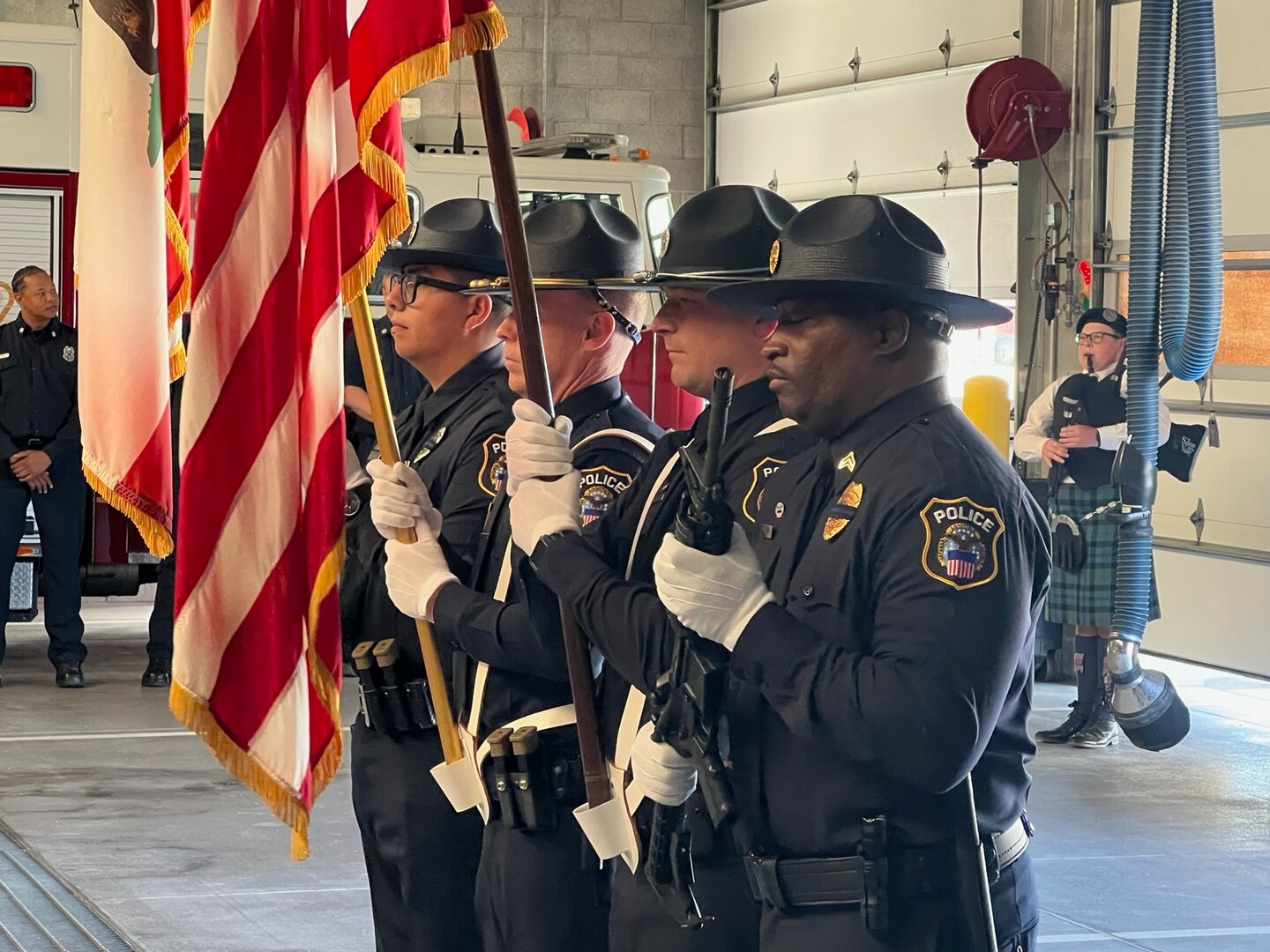 The Honor Guard of DLA Installation Management at San Joaquin police department provided colors during the Peace Officers’ Memorial Observance May 17.