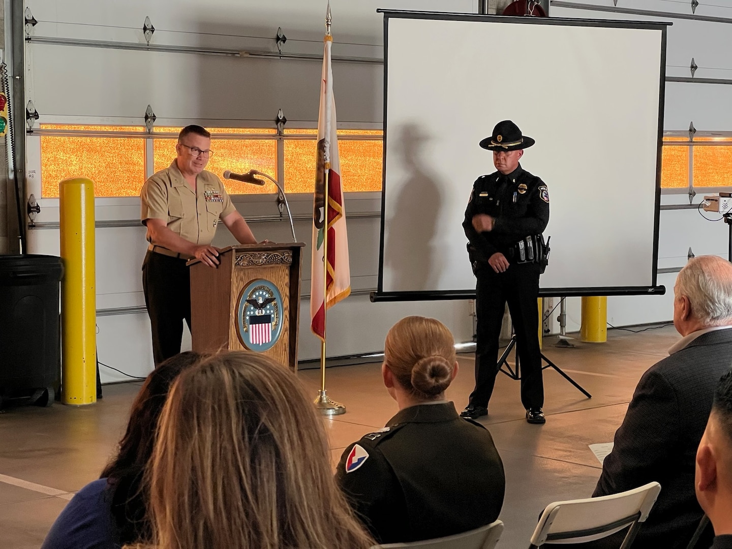 DLA Distribution San Joaquin commander Marine Col. Kevin Chunn shared remarks during the Peace Officers’ Memorial Observance May 17 at the Public Safety Center.