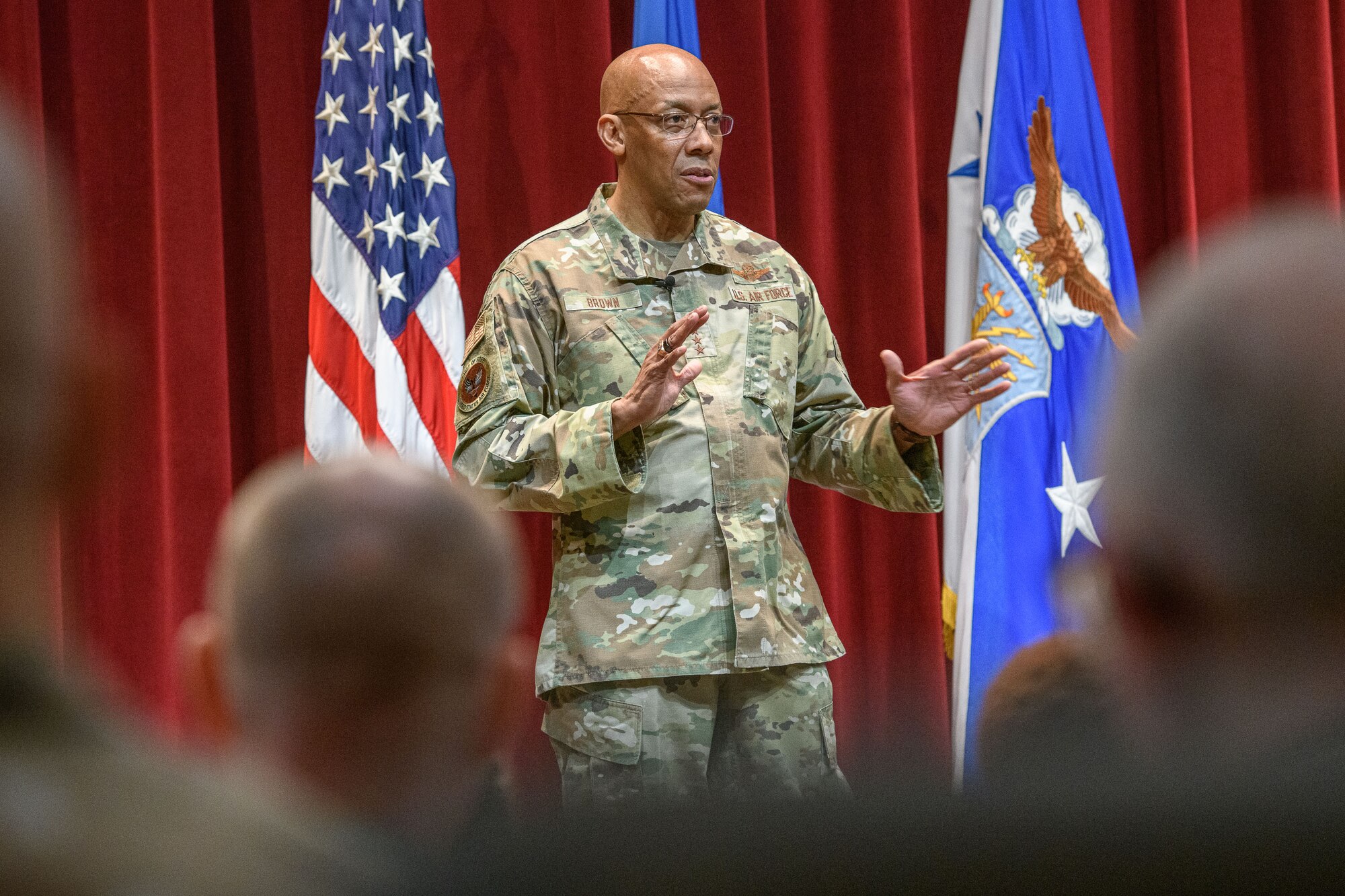 Air Force Chief of Staff Gen. CQ Brown, Jr. addresses guests at the Secretary of the Air Force National Security Forum