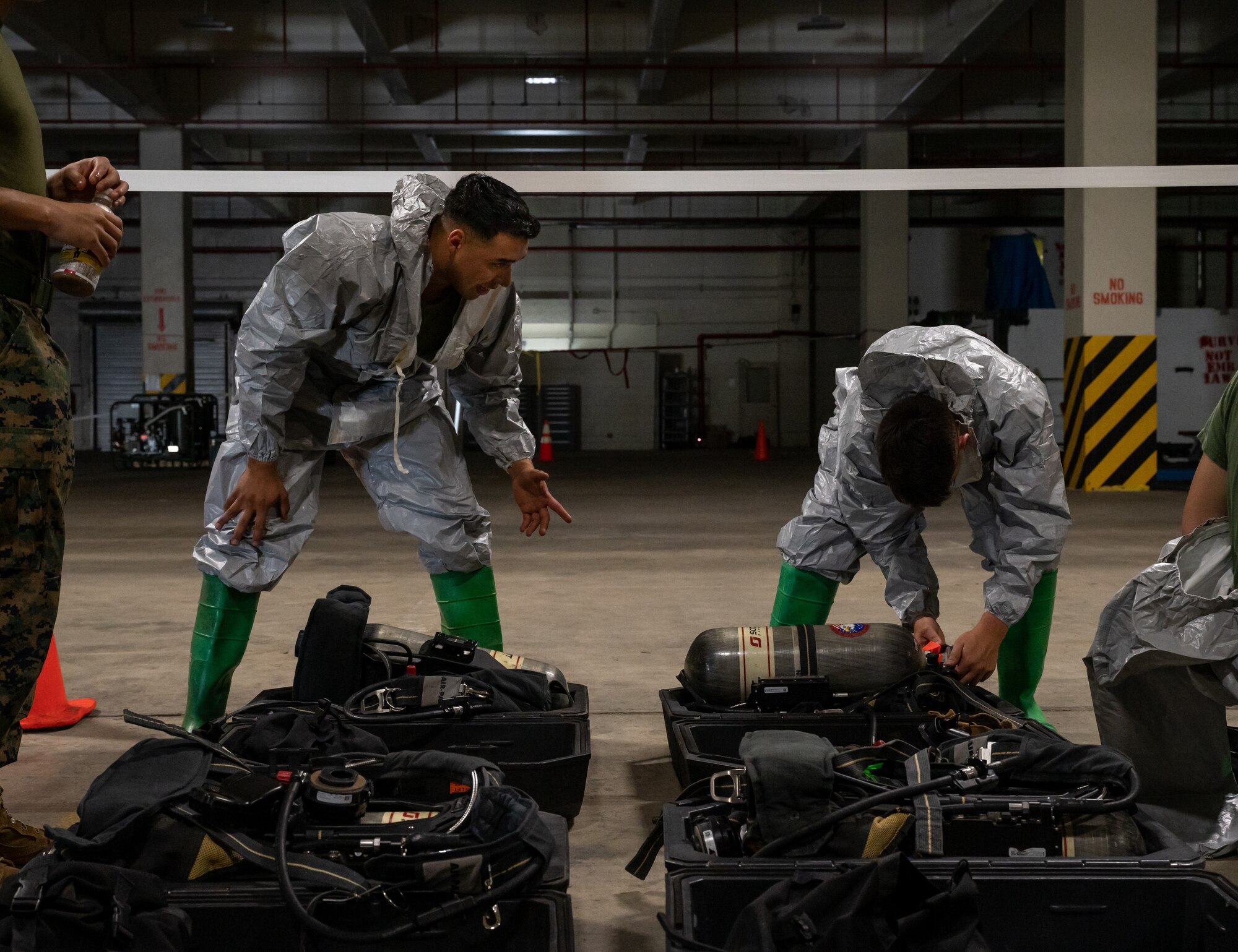 Marines check CBRN equipment.