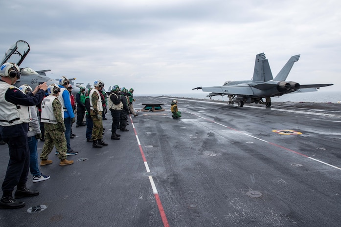 Vice Adm. Thomas E. Ishee, commander, U.S. Sixth Fleet and Naval Striking and Support Forces NATO (STRIKFORNATO) embarked the first-in-class aircraft carrier USS Gerald R. Ford (CVN 78), May 22.